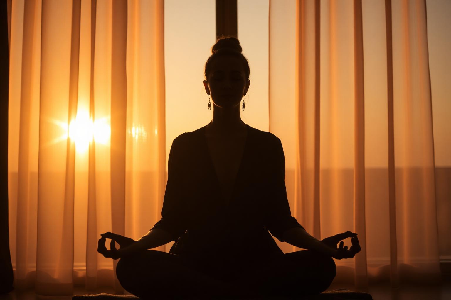 A calm, grounded silhouette in soft golden light - visualizing a regulated future self